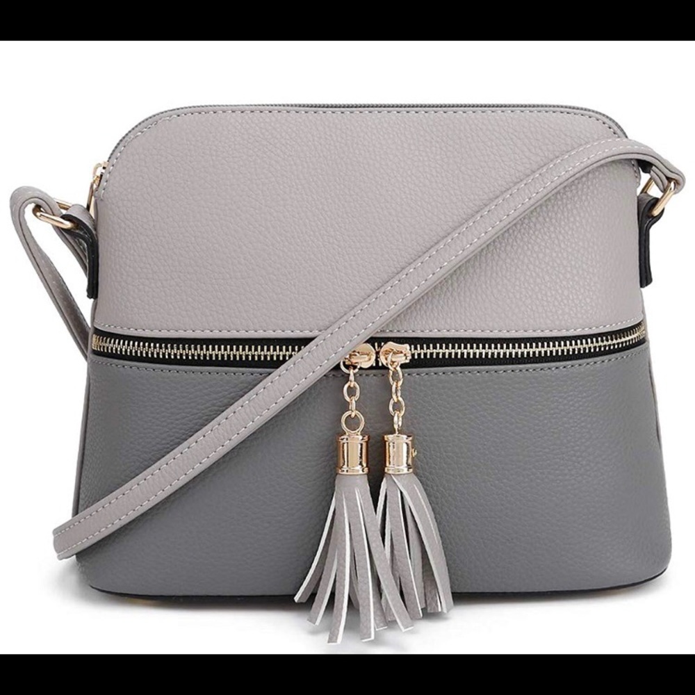 Gray, Medium Dome Crossbody Bag with Tassel